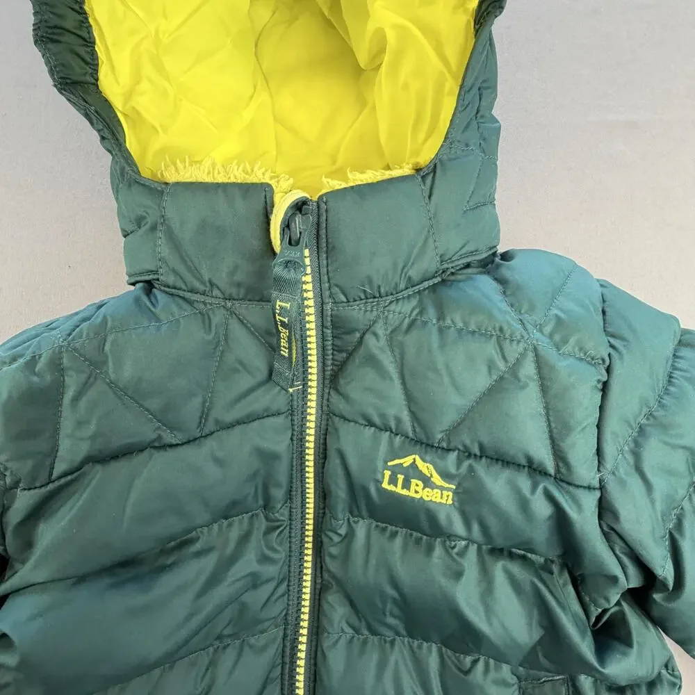 L.L.Bean Jacket Kids 5 Green Hooded Down Puffer Sherpa Lined Snow Winter